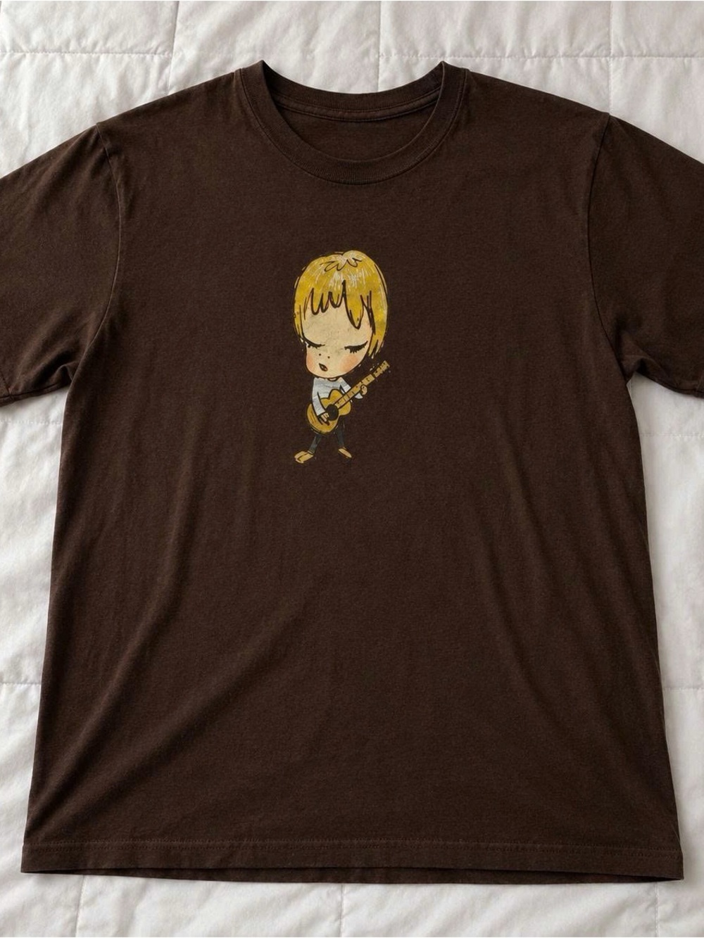 Brown Short Sleeve Tee with Yellow Guitar Player Graphic